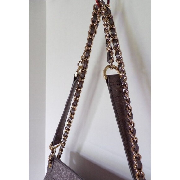 Tory Burch Marion Metallic Gray Silver Whipstitch Leather Saddle Bag w/Cover - Picture 5 of 8